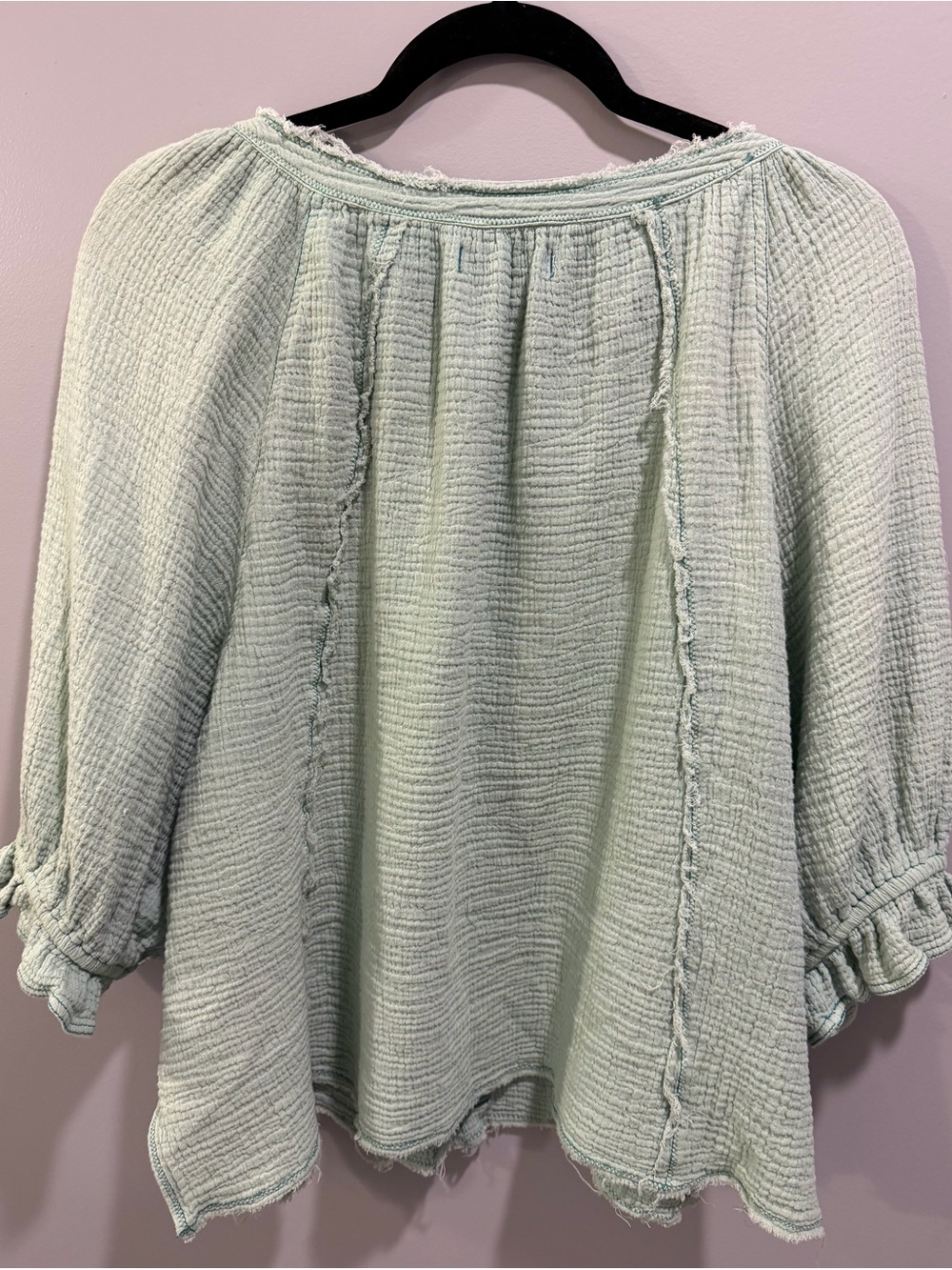 We The Free Lucy Solid Gauze 100% Cotton Button-Down Swing Top Blue Surf Size M - Picture 7 of 9